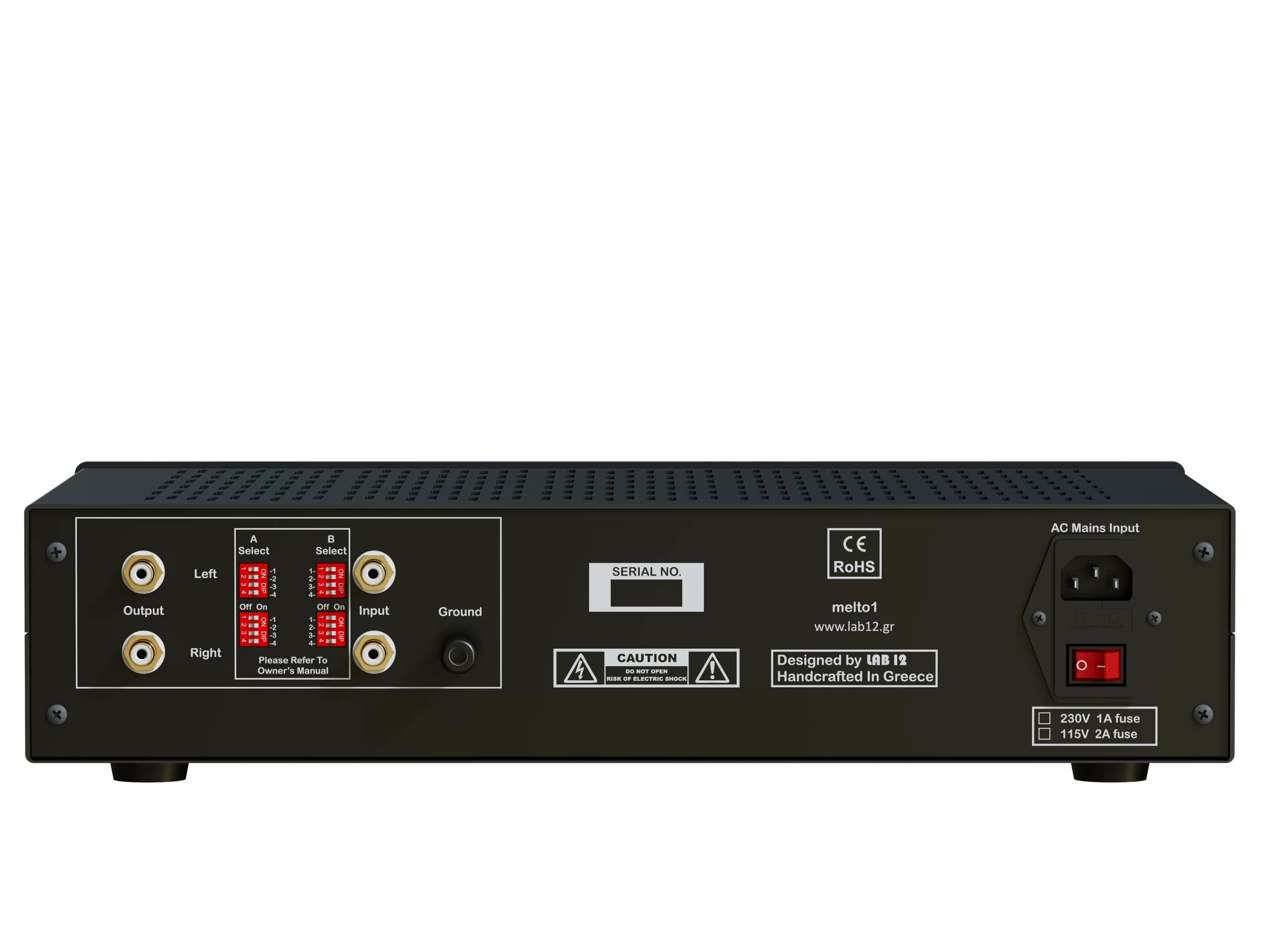 Lab12 Melto1 Phono-Vorstufe Rückseite mit Anschlüssen