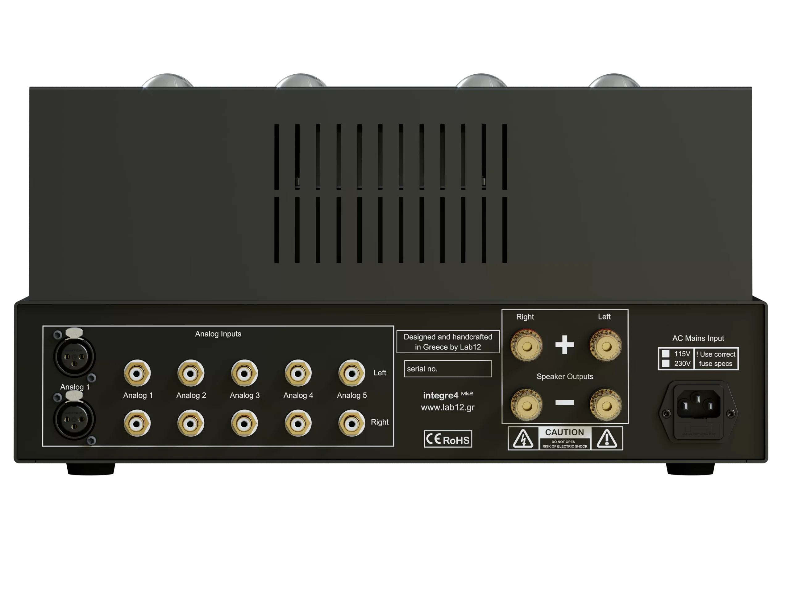 Lab12 Integre4 MK2 Toroid Röhrenverstärker Rückseite Anschlüsse Detail